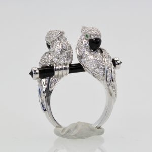 Nhẫn Cartier Les Oiseau Liberes Parrot Love Bird Kim Cương Con Vẹt vàng trắng 18K