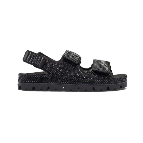 DÉP SANDAL Prada Satin Sandals with Crystals-Black