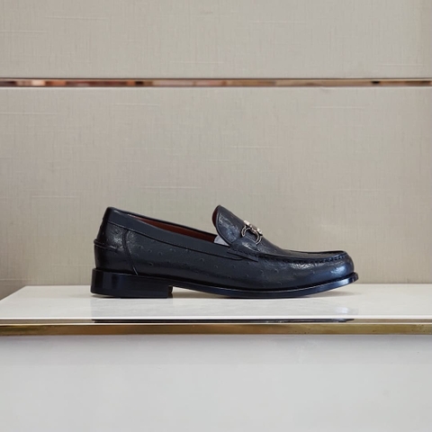 GIÀY SALVATORE FERRAGAMO LOAFER OSTRICH BLACK DA ĐÀ ĐIỂU TOP QUALITY SHOES AAA