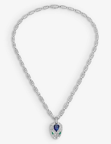 Vòng cổ BVLGARI Serpenti 18ct white-gold, 4.59ct diamond, 1.48ct sapphire and 0.17ct emerald necklace vàng trắng 18K