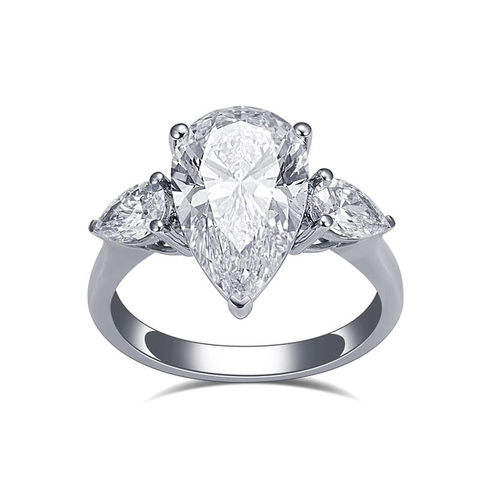 Nhẫn ba viên đá hình quả lê kim cương nhân tạo 3 carat, độ tinh khiết E VS1 vàng trắng 18K