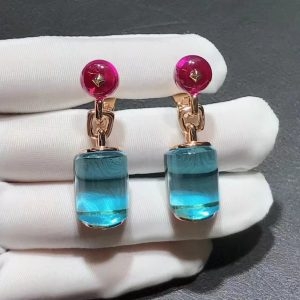Bông tai BVLGARI Ladies MVSA 18kt Aquamarine và Rubellite vàng hồng 18K