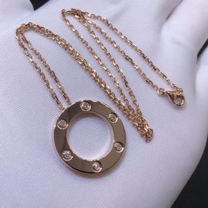 Vòng cổ Cartier mặt dây chuyền 6 viên kim cương vàng hồng 18K