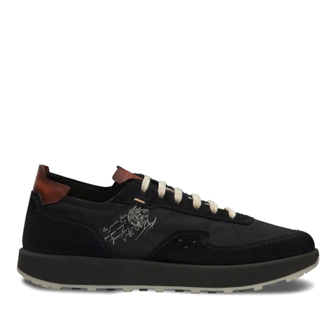 GIÀY BERLUTI Light Track Suede Leather and Nylon Sneaker Black