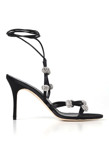 GIÀY MANOLO BLAHNIK Black satin heeled sandals