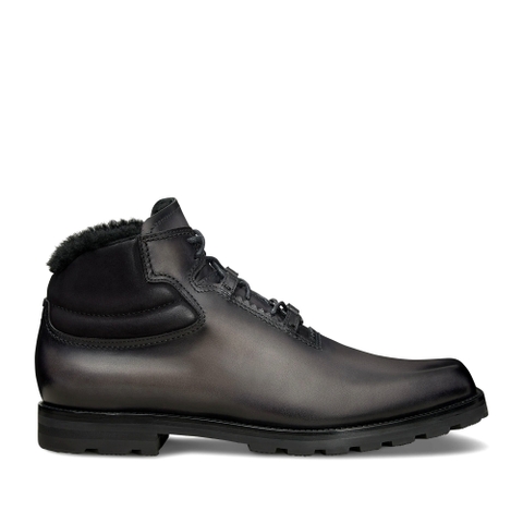 GIÀY BERLUTI Ultima Leather And Wool Boot Nero Grogio