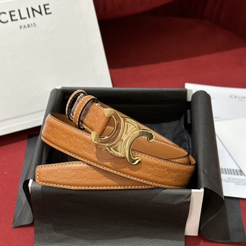 DÂY LƯNG CELINE TRIOMPHE Brown Embossed Calfskin and Gold Buckle dập Logo nổi