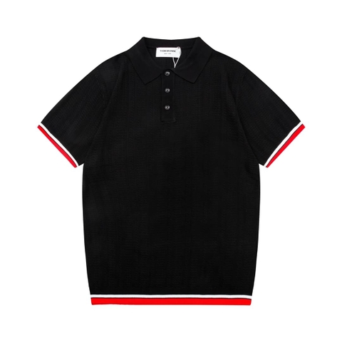 ÁO THOM BROWNE POLO SHIRT BLACK MÀU ĐEN DỆT KIM