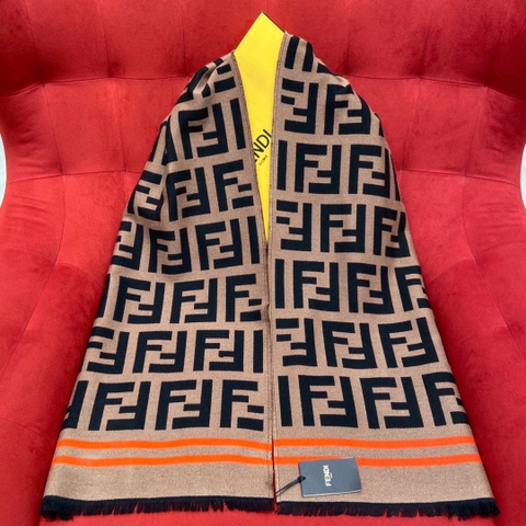 KHĂN Fendi FF Brown Black Cashmere Scarf