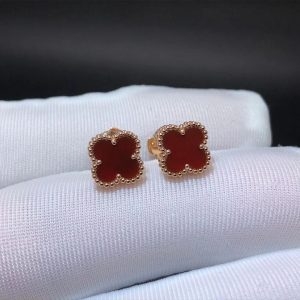Bông tai Van Cleef & Arpels Carnelian Sweet Alhambra Earstuds vàng hồng 18K