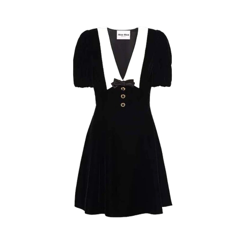 VÁY Miu Miu Women Velvet Mini Dress-Black