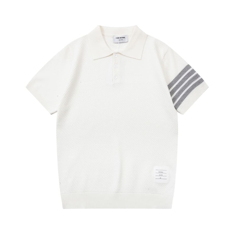 ÁO THOM BROWNE POLO SHIRT WHITE MÀU TRẮNG DỆT KIM