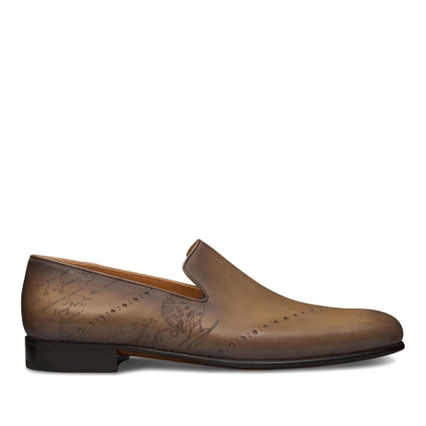 GIÀY BERLUTI Galet Scritto Leather Slipper Olive