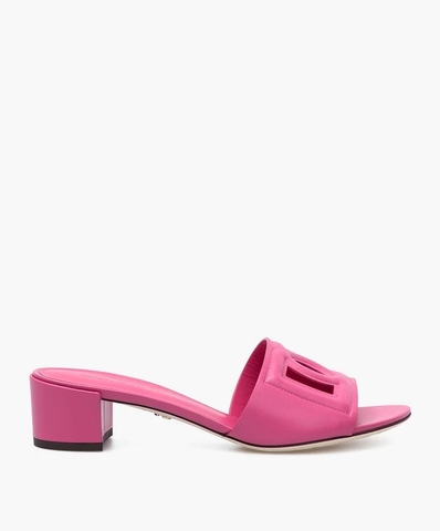 DÉP DOLCE & GABBANA FUCHSIA LEATHER SLIPPERS WITH DG LOGO