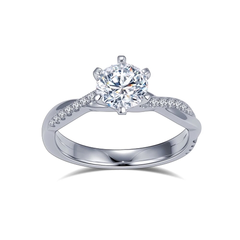 Nhẫn kim cương solitaire hình tròn cắt bằng bạch kim 0.5CT, đính kèm kim cương nhân tạo 1CT