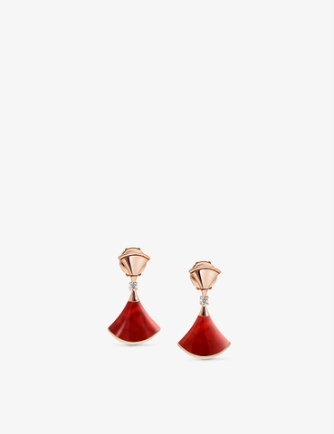 Bông tai BVLGARI Divas Dream 18ct rose-gold, 0.07ct brilliant-cut diamond and carnelian earrings vàng hồng 18K