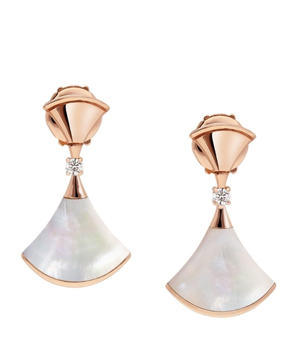 Bông tai BVLGARI Rose Gold, Diamond and Mother-of-Pearl Divas’ Dream Earrings vàng hồng 18K