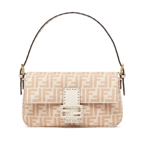 TÚI FENDI Medium Baguette 1997 Beige FF Wool Bag
