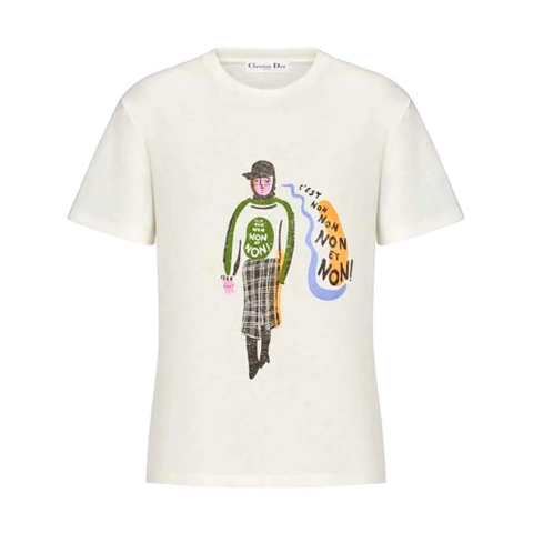 ÁO Dior ‘C’Est Non Non Non Et Non’ T-shirt Ecru Cotton Jersey and Linen