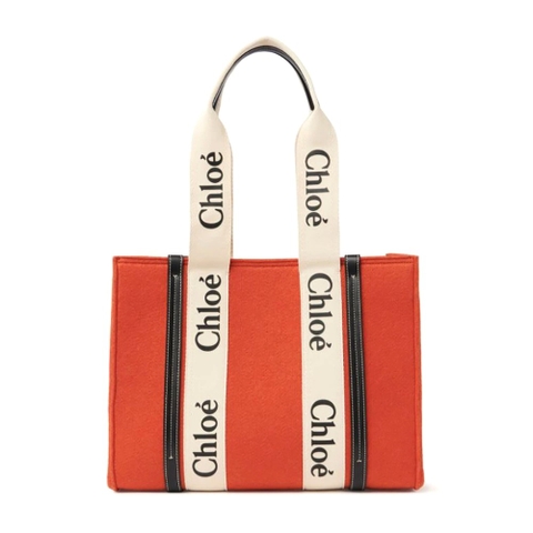 TÚI CHLOE Medium Woody Tote Bag in Recycled Felt and Shiny Calfskin