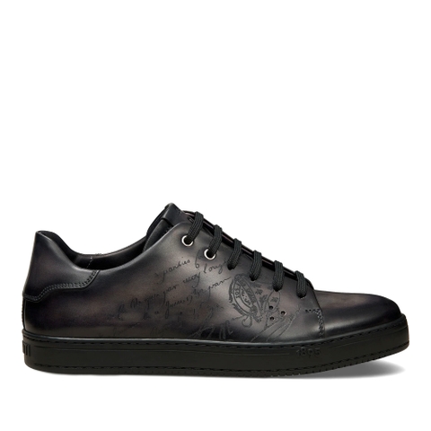GIÀY BERLUTI Playtime Scritto Leather Sneaker Nero Grigio