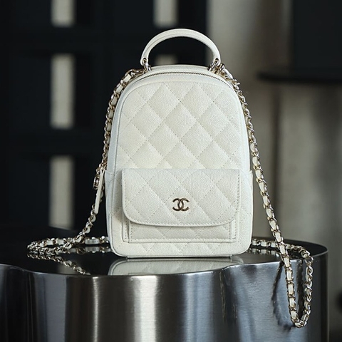 BA LÔ CHANEL 24C CAVIAR HAAS TOP QUALITY MÀU TRẮNG