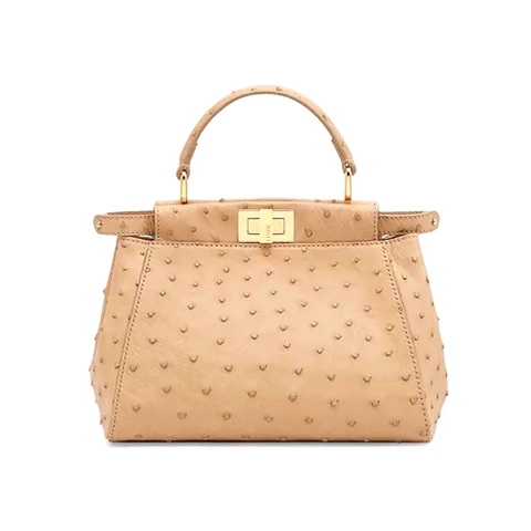 TÚI Fendi Women Peekaboo Iconic Mini Brown Ostrich Bag