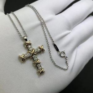 Vòng cổ Tiffany & Co Schlumberger dây chuyền hình chữ thập kim cương bạch kim Vàng hồng 18K