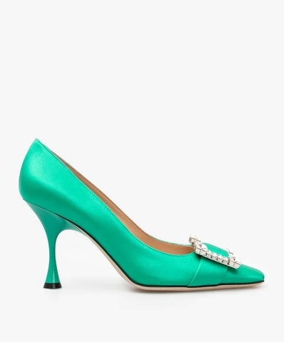 GIÀY SERGIO ROSSI SR TWENTY PUMPS IN GREEN WITH CRYSTALS