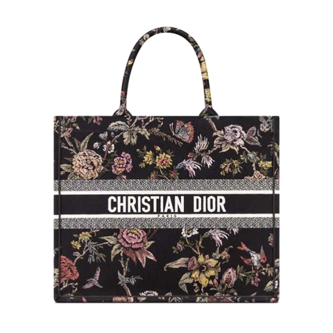 TÚI Christian Dior Book Tote Black Multicolor Dior Jardin Botanique Embroidery