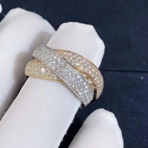 Nhẫn Cartier Gold Full Pave Diamond Trinity 3 Band 18K