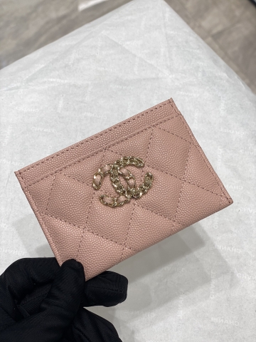 CHANEL CARD HOLDER LOGO CAVIAR PINK HỒNG DA HAAS
