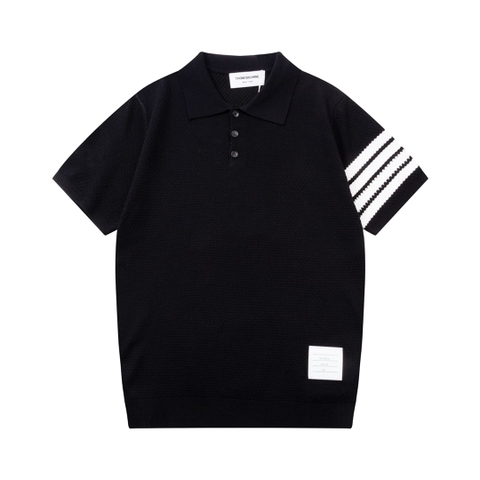 ÁO THOM BROWNE POLO SHIRT BLACK MÀU ĐEN DỆT KIM