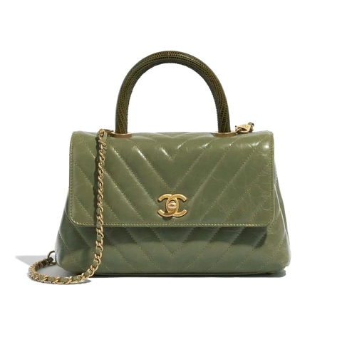 TÚI Chanel Handle Small Lamb Green
