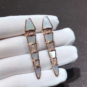 Bông tai BVLGARI Serpenti kim cương hoa tai xà cừ vàng hồng 18K