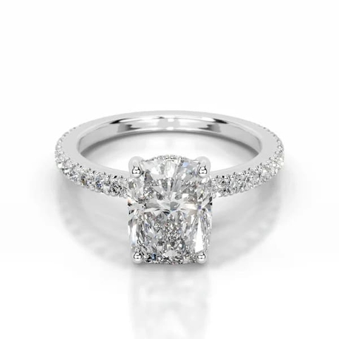 Nhẫn kim cương nhân tạo hình đệm thuôn dài vàng trắng 18K