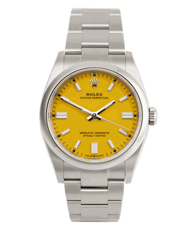 Đồng hồ Rolex Oyster Perpetual Yellow Dial 36 mặt số màu vàng