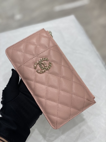 CHANEL CARD HOLDER LONG CAVIAR PINK HỒNG DA HAAS