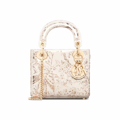 TÚI Christian Dior  Dior Bag White Calfskin with Gold-Tone Printed and Bead-Embroidered Dior Jardin D’Hiver Motif