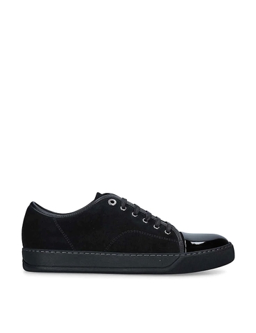 GIÀY LANVIN Panelled patent-leather and velvet low-top trainers