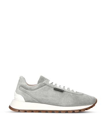 GIÀY BRUNELLO CUCINELLI Brand-embossed contrast-sole suede low-top trainers