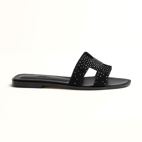 DÉP Hermes Oasis Sandal in Suede Goatskin-Black