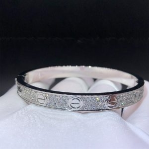 Vòng tay Cartier Love Full Pave Diamond vàng trắng 18K