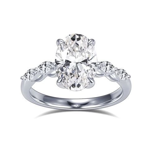 Nhẫn kim cương solitaire hình oval cắt thủ công 2.03CT