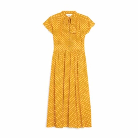 VÁY Celine Women Lavalliere Dress in Crepe De Chine-Yellow