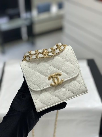 TÚI CHANEL Trendy CC Mini Caviar Square White trắng da HAAS