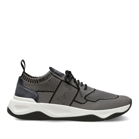 GIÀY BERLUTI Shadow Knit And Leather Sneaker Grey