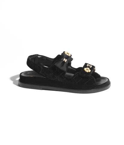 DÉP SANDAL CHANEL VELVET CAMELLIA NHUNG ĐÍNH HOA TRÀ 10MM