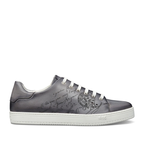 GIÀY BERLUTI Playtime Scritto Leather Sneaker Light Aluminio