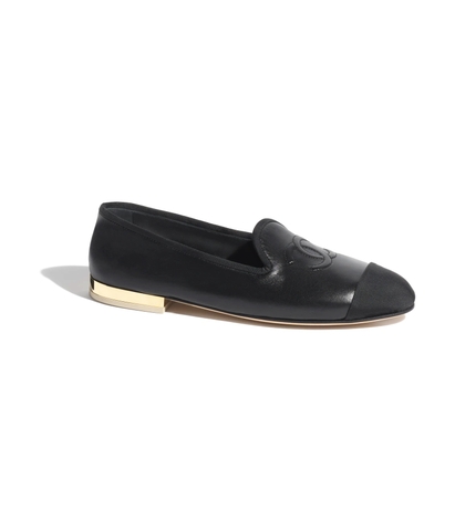 GIÀY CHANEL BALLERINA LOGO Da cừu & Vải Grosgrain Đen
